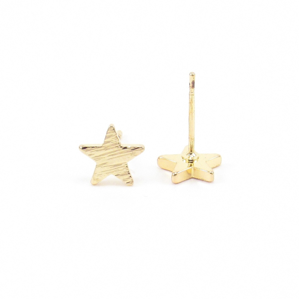 Gold Star Stud Earrings Small Brushed Metal